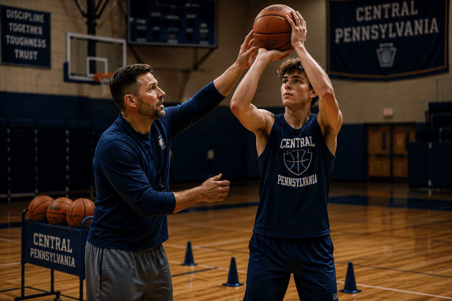 Basketball training on court